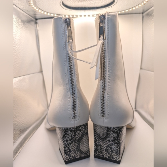 French Connection Women's Tess Zip Elegant White Ankle Boots with Snakeskin Heel - Picture 7 of 8
